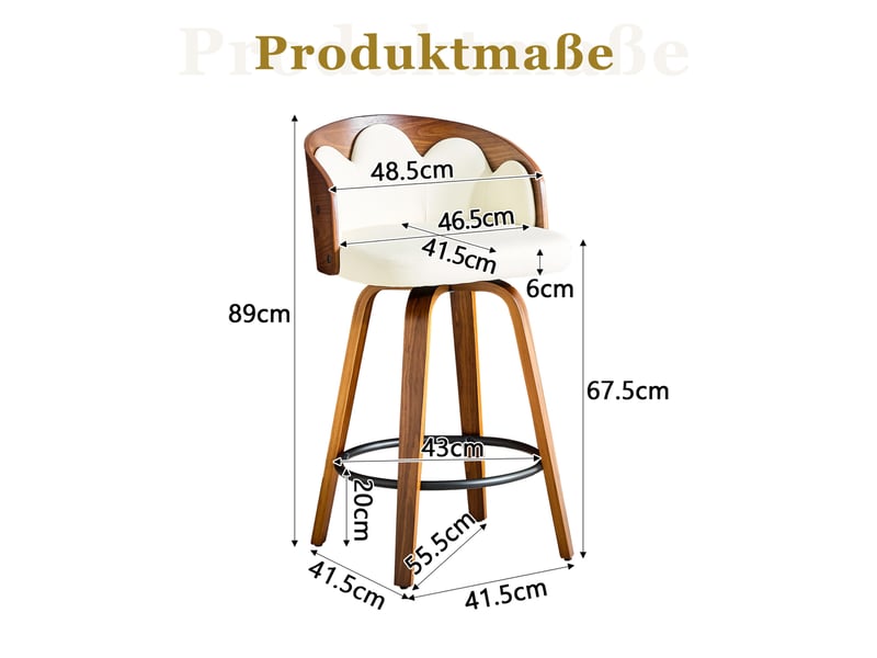  Tabourets de bar dossier fleur lot de 2, structure bois courbé, assise pu, moderne, repose-pieds métal, couleur blanc  - Conforama C