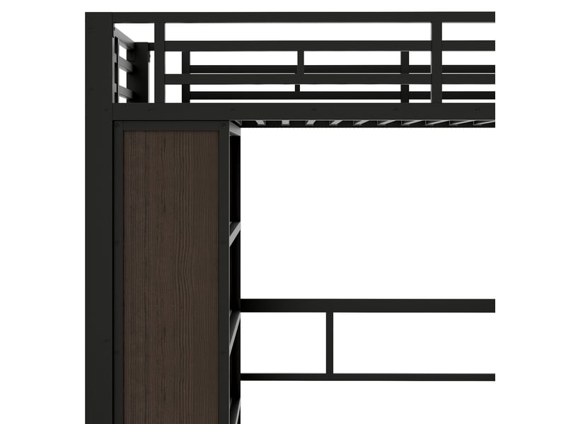  Lit mezzanine, lit simple avec bureau, étagères, escalier de rangement et led, 90 x 200 cm, sans matelas, noir  - Conforama E