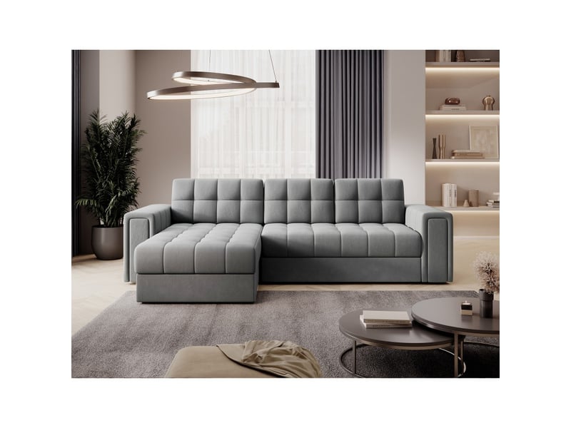  Canapé d'angle convertible kapitara gris réversible avec coffre de rangement  - Conforama C