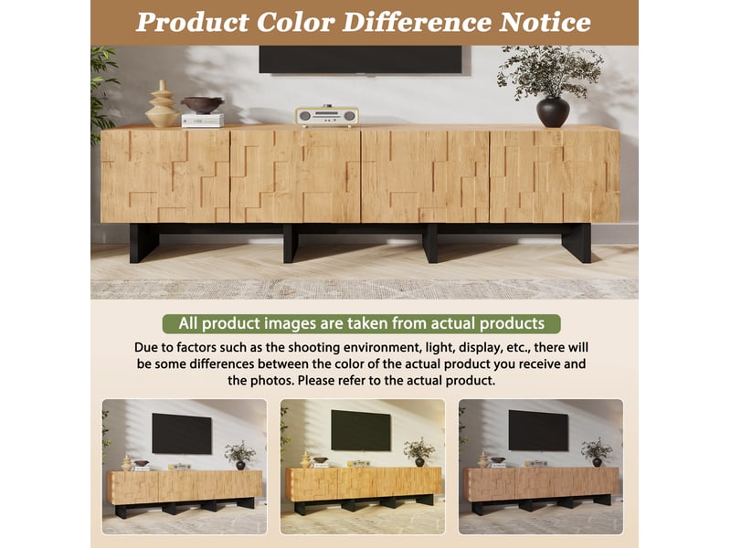  Meuble tv 180x38,5x45 cm, 4 portes à pression, 4 rangements, mdf et panneaux de particules, naturel  - Conforama E