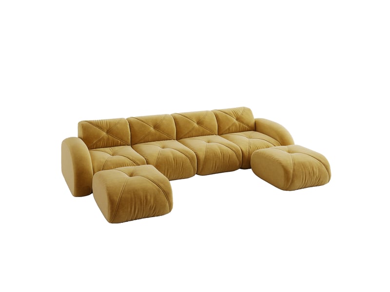 Canapé d'angle, canapé modulable – sans cadre, base antidérapante, jaune, 4 places, forme u, sans montage, en tissu - Conforama B
