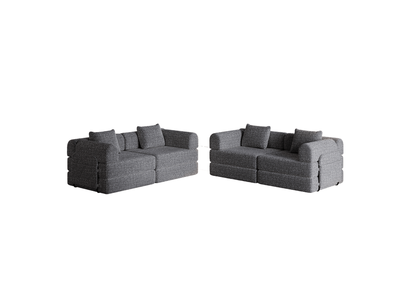  Canapé droit convertible 4 places en tissu gris avec rangement d'accoudoir, modulable pour votre salon  - Conforama A