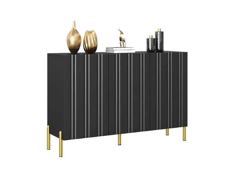 Meuble à chaussures et buffet 120 x 35,5 x 80 cm en mdf et panneaux de particules avec 3 portes et étagères réglables noir chicfurn  - Conforama A