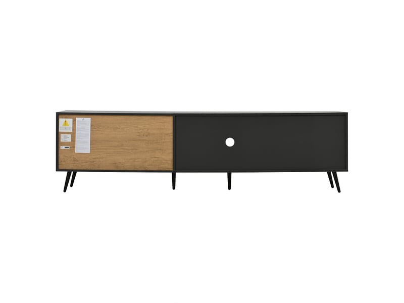  Meuble tv 200x40x55,5 cm pour tv 90, 3 portes latérales et niche centrale en verre rabattable, mdf, gris et marron  - Conforama D