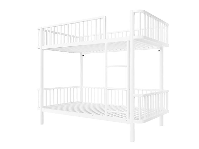 Lit superposé 90 x 200 cm structure en métal angles arrondis pieds surélevés garde-corps de sécurité gain de place noir et blanc - Conforama E