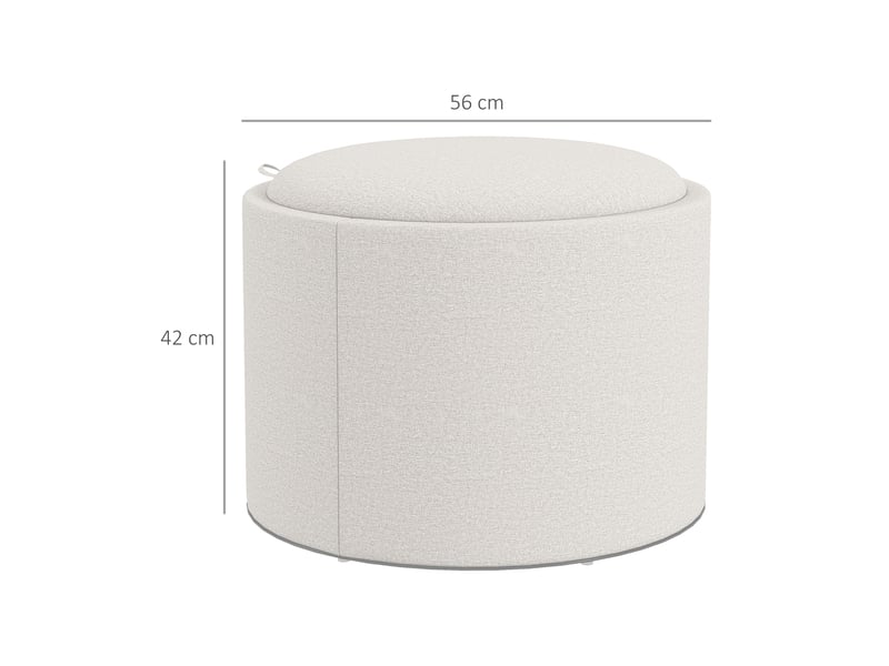  Tabouret rond ottoman avec espace de rangement, couvercle rabattable, aspect lin pour salon, chambre, crème, ø56 x 42 cm 838-435V80CW - Conforama A