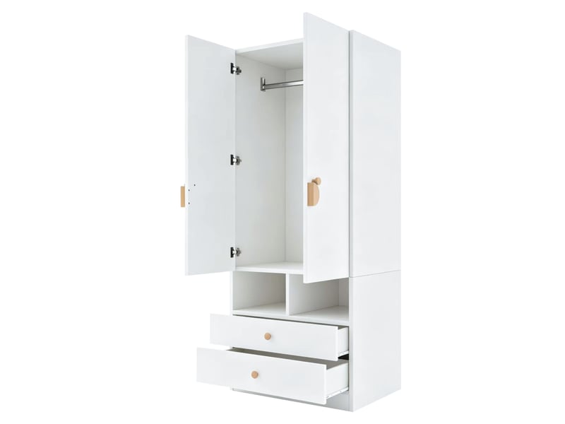  Armoire avec 2 portes, 2 tiroirs et niches ouvertes, poignées décoratives pour chambre en mdf 70×50×170 cm blanc  - Conforama E
