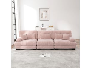 Canapé d'angle 3 places, avec couchage d'appoint, en tissu chenille, coloris rose, l313 x p77 x h81 cm, pour salon, gain de place