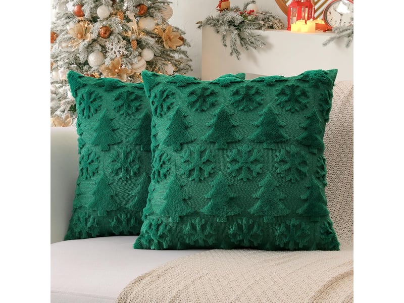  Lot de 2 housses de coussin 45x45cm, coton-polyester – fermeture éclair, pour canapé, lit et chaise-vert  - Conforama C