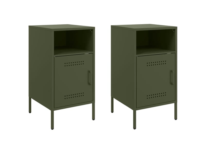  Lot de 2 tables de chevet - cabinet de chevet - table de nuit vert olive 36x39x68 cm acier  - Conforama A