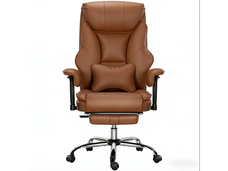  Fauteuil de bureau gamer marron réglable avec repose-pieds, dossier inclinable et accoudoirs ajustables  - Conforama A