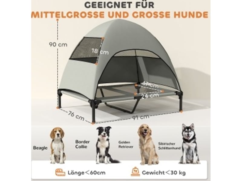  Bain de soleil chats et chiens de compagnie 91 x 76 x 90 cm – gris clair – auvent amovible et rangement  - Conforama C