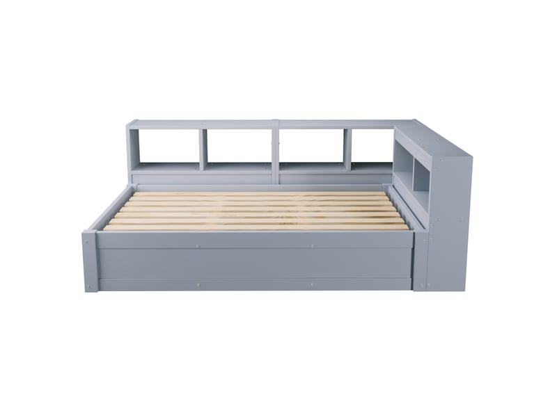  Lit banquette 90 × 200 cm gris avec prise européenne, compartiments, led et relevage hydraulique  - Conforama A