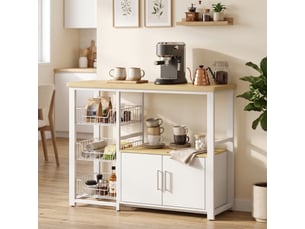 Rangement cuisine 3 paniers 2 portes plateau étagère blanc effet bois clair