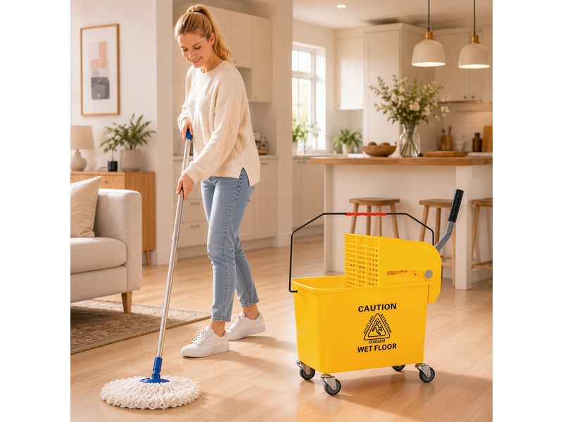  Chariot de nettoyage lavage seau de ménage 20 l 60l x 27l x 70,5h cm avec essoreur et séparateur eau sale propre jaune  - Conforama D