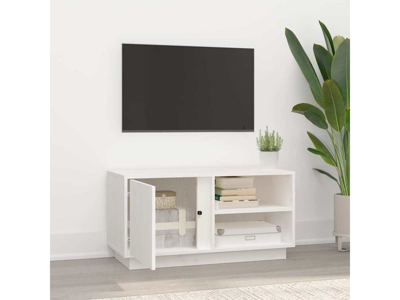  Meuble tv - banc tv - meuble de rangement blanc 80x35x40,5 cm bois de pin massif  - Conforama C
