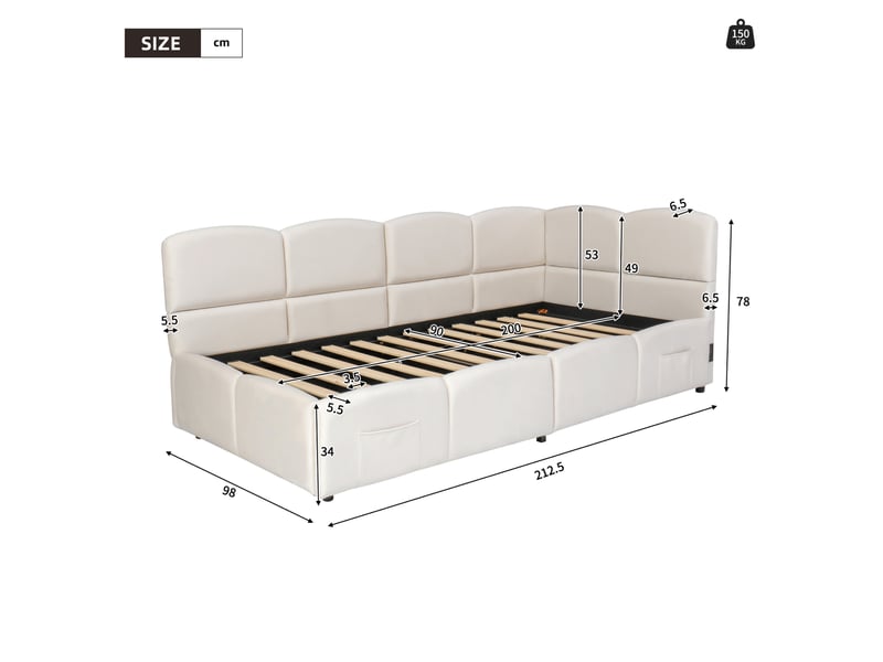  Modenvie lit banquette coffre 90x200 cm - rangement hydraulique, usb-a et usb-c, sans matelas - beige  - Conforama C