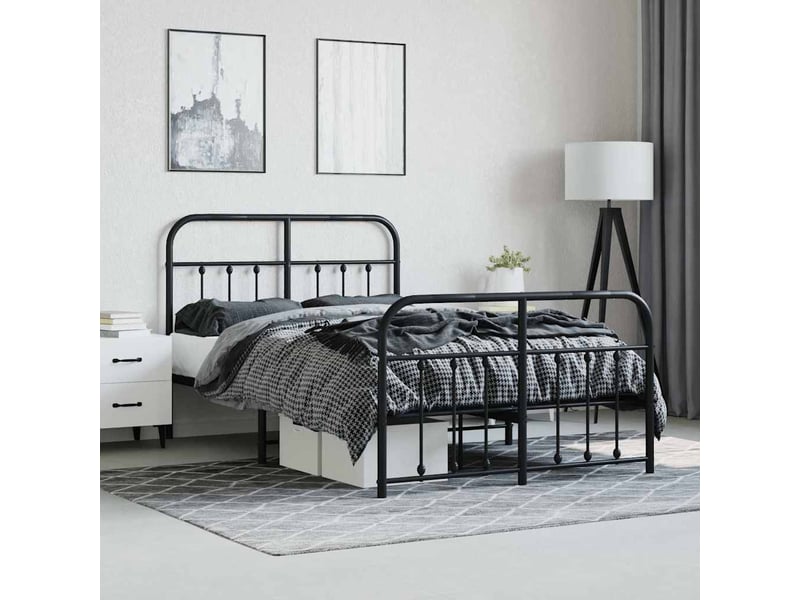  Lit double- lit adulte -  cadre de lit métal sans matelas avec pied de lit noir 120x190cm  - Conforama C