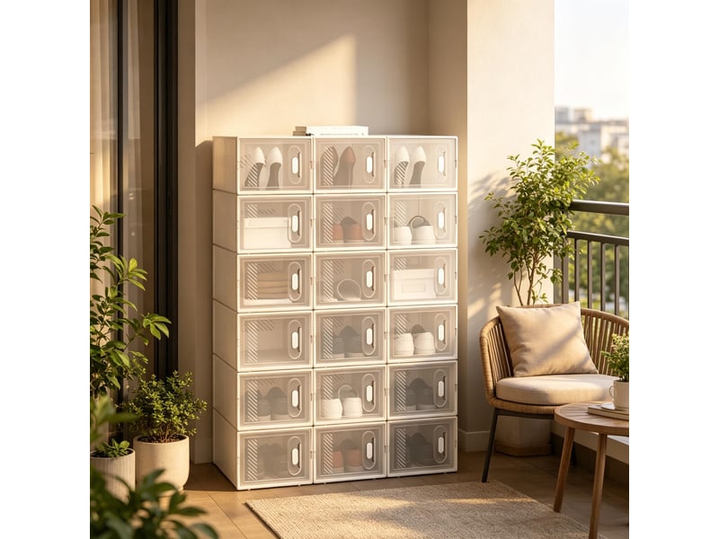  Boîtes rangement modèle modular, 18 pièces empilables, chaussures, livres, jouets, salle de bain  - Conforama B