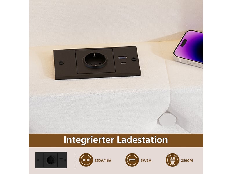  Lit 160 x 200,lit adulte led ,2 tiroirs ,usb, lit double capitonné 160 x 200 avec tête de lit de rangement ,velours blanc  - Conforama R