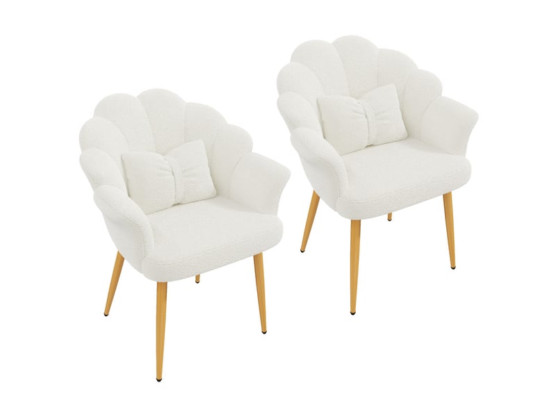  Lot de 2 fauteuils modernes – rembourrés – pieds en métal doré – dossier en forme d'arc – blanc  - Conforama A