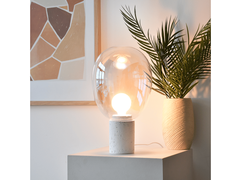  Lampe à poser en verre irisé et béton blanc h43 cm-bulle Bulle - Conforama E