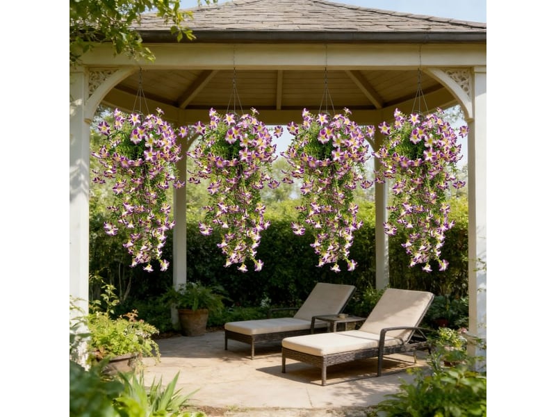 Pétunias artificiels extérieurs – violet, plantes retombantes, uv résistants, décoration jardin et balcon - Conforama E