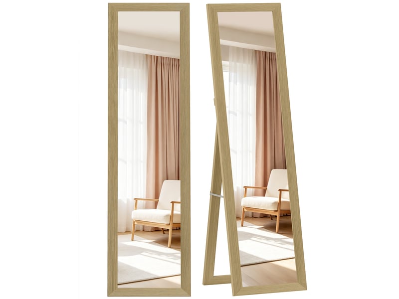  Miroir sur pied 157 x 37 cm avec cadre en mdf, miroir incliné ou mural en chêne  - Conforama A