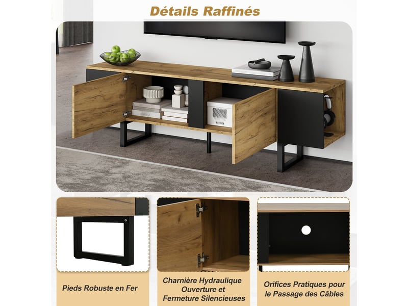  Meuble tv effet bois nature industriel 180x40x55 cm  - Conforama D