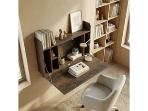 Bureau mural pliable - table murale rabattable - 5 niches, étagère - effet bois vieilli