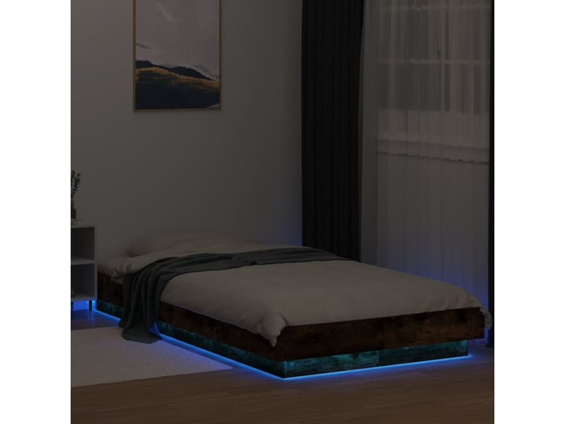  Lit simple- lit adulte -  cadre de lit et lumières led sans matelas chêne fumé 90x190 cm  - Conforama C