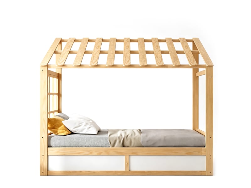  Lit mezzanine 90x200 cm, lit enfant, rangement hydraulique, bois blanc et naturel  - Conforama W