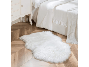 Tapis en peau de mouton synthétique,tapis fausse fourrure,carpette moelleuse pour chambre à coucher, salon (blanc, 60 x 90 cm irregular)