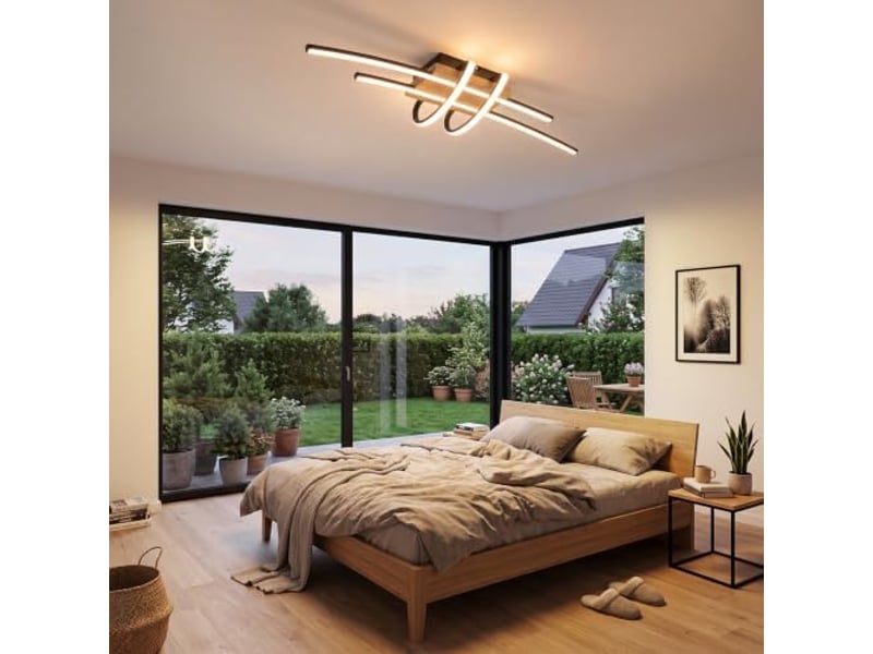  Zmh plafonnier noir 37 w  plafonnier led bois intensité variable avec télécommande pour salon ZMH - Conforama D