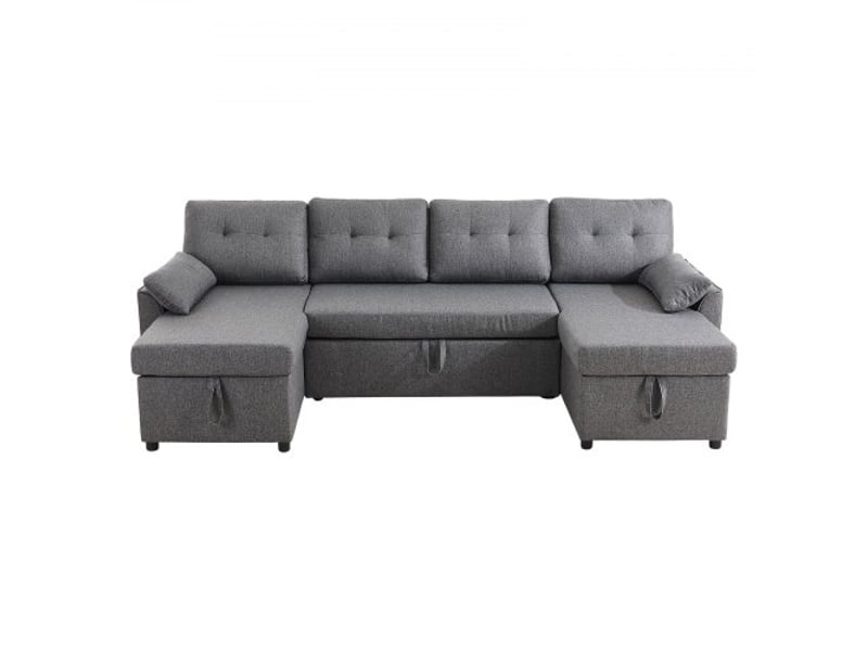  Canapé-lit en u, avec 2 poches latérales, 2 oreillers et méridienne double, canapé convertible en lit 6 places avec grand espace de rangement pour salon, appartement, structure en métal, gris  - Conforama B