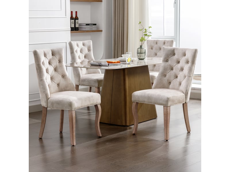  Lot de 4 chaises de salle à manger en velours avec dossier haut beige clair chicfurn  - Conforama E