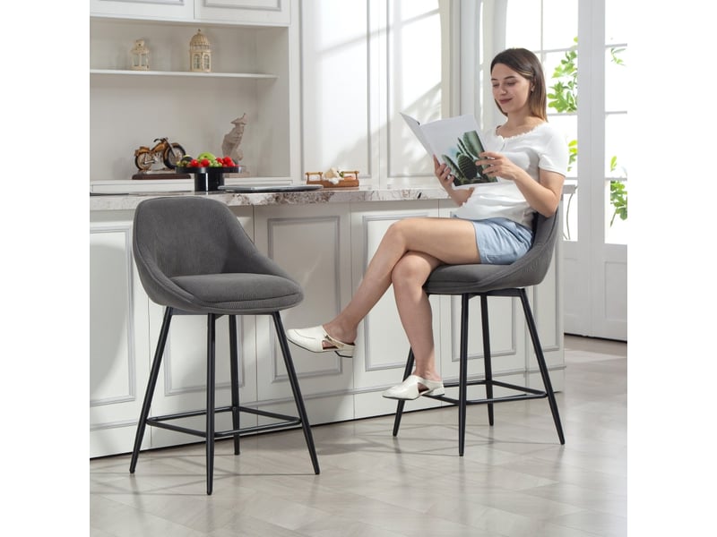 Tabourets de bar lot de 2 pivotants à 360° avec accoudoirs - lpospi - assise rembourrée, hauteur 65 cm, polyester - gris  - Conforama C