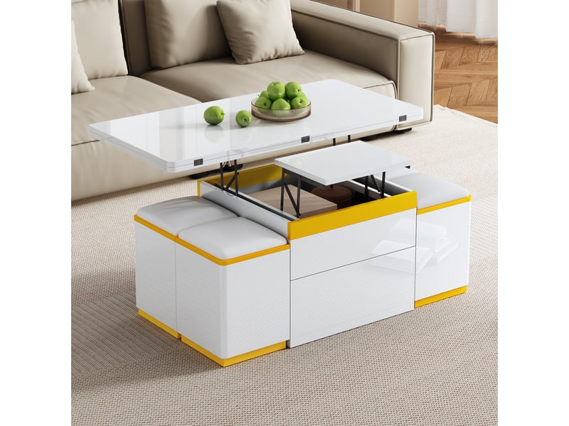  Table basse relevable rectangulaire blanc - 50x100 cm mdf table basse blanc - Conforama E