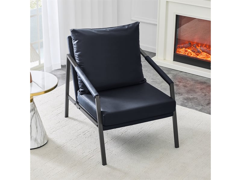  Fauteuil crapaud moderne en similicuir - 67x67x80cm - fauteuil lounge industriel avec cadre en métal noir - noir  - Conforama D
