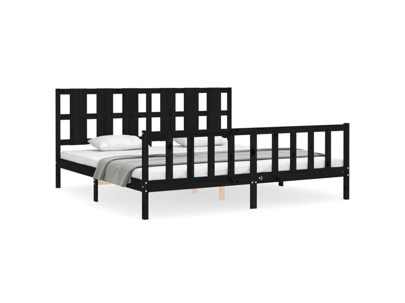  Lit double- lit adulte -  cadre de lit sans matelas noir 200x200 cm bois massif de pin  - Conforama A