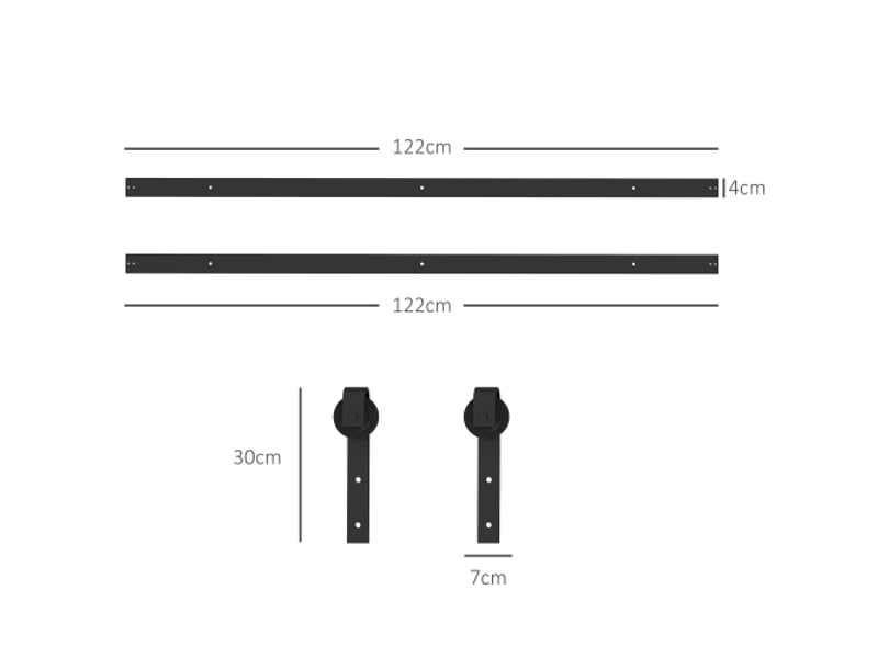Kit de ferrure pour porte coulissante 244 cm en acier carbone noir avec rail, roulettes, anti-saut, butées et guide au sol, système complet - Conforama E