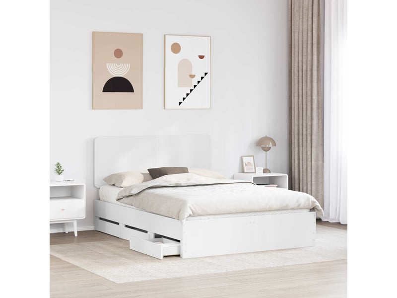 Lit double- lit adulte - cadre de lit avec tiroir blanc 150 x 200 cm bois ingénierie - Conforama B