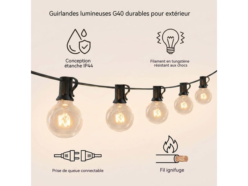  Lumiere de corde exterieure 30 m g40 50 lampes blanc chaud verre ip44 +4 de rechange 413032_AABUE99013_6_DROPFR - Conforama C