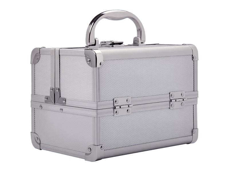  Trousse de maquillage professionnelle portable, 3 compartiments, miroir, 2 clés, pour bijoux manucure voyage, 20 x 15 x 15 cm, argent  - Conforama A