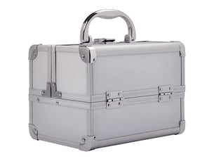 Trousse de maquillage professionnelle portable, 3 compartiments, miroir, 2 clés, pour bijoux manucure voyage, 20 x 15 x 15 cm, argent