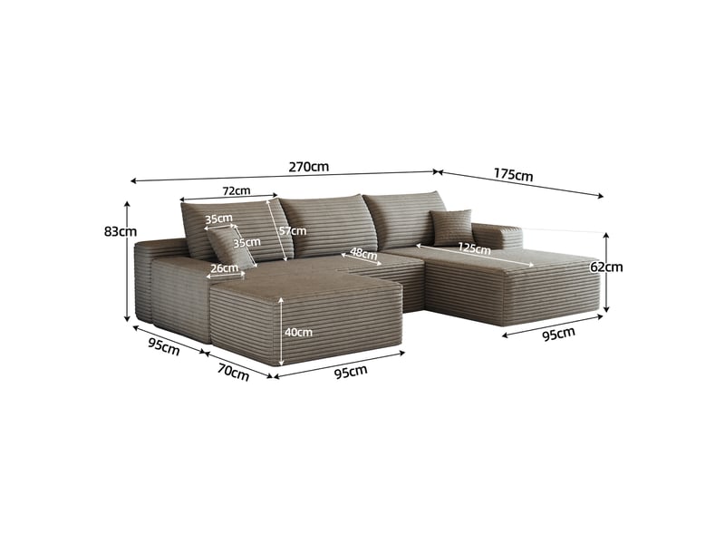 Canapé d'angle modulaire 270x175x83 cm 4 places camel - Conforama E