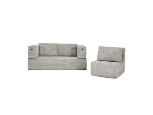 Canapé droit fixe DZMDIP  3 places Tissu gris avec coffre de rangement