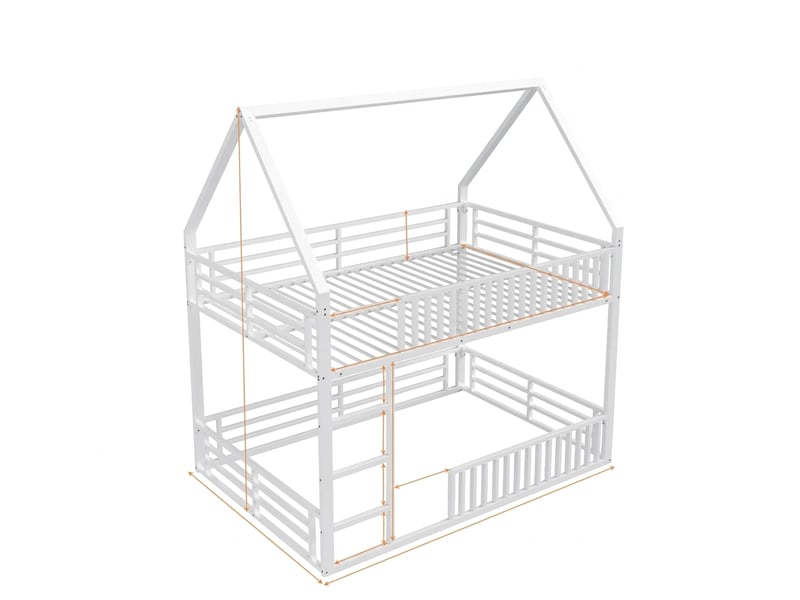  Lit cabane 140x200 avec led et barrière, lit enfant blanc en métal  - Conforama E
