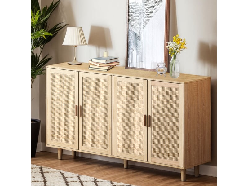  Buffet de décoration naturelle - insertions rotin, 4 portes - pour toute la maison  - Conforama B