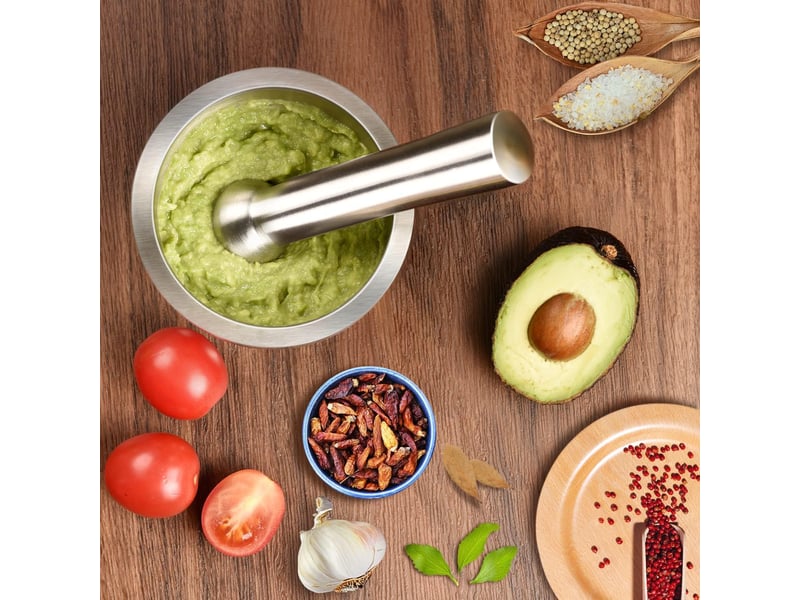 Mortier et pilon de cuisine en acier inoxydable – pour ail, épices et médecine, 9.9x8.3cm - Conforama D